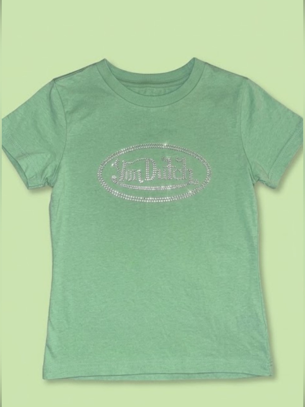 Von Dutch Women's Green Rhinestone Logo Tee